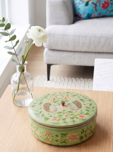 Round jewellery box peacock - box,